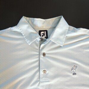 FJ FootJoy Men's Large Golf Polo Shirt Blue/Yellow Hummingbird Embroidery